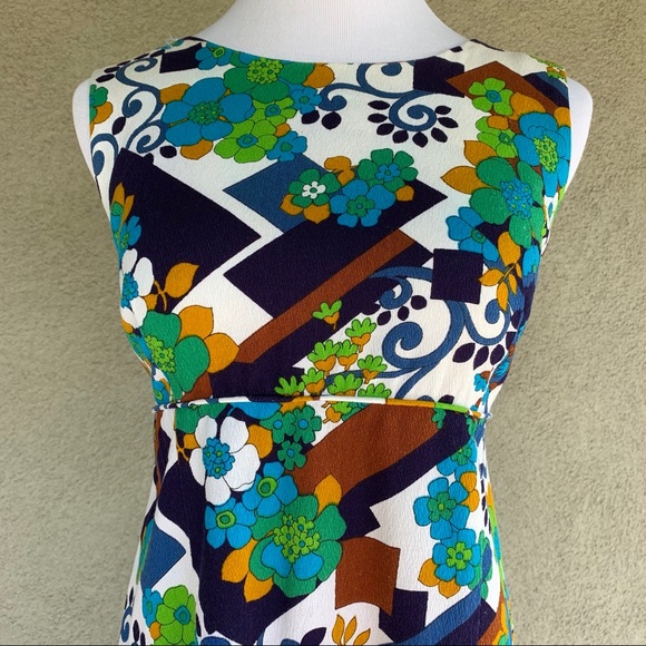 🌺 Vintage Hawaiian Barkcloth Dress Mod Print Tiki 🌺 - Picture 5 of 13